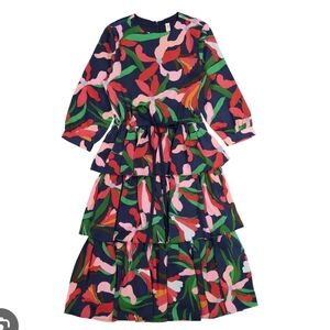 Girls' Navy Floral Tiered Dress - Brand